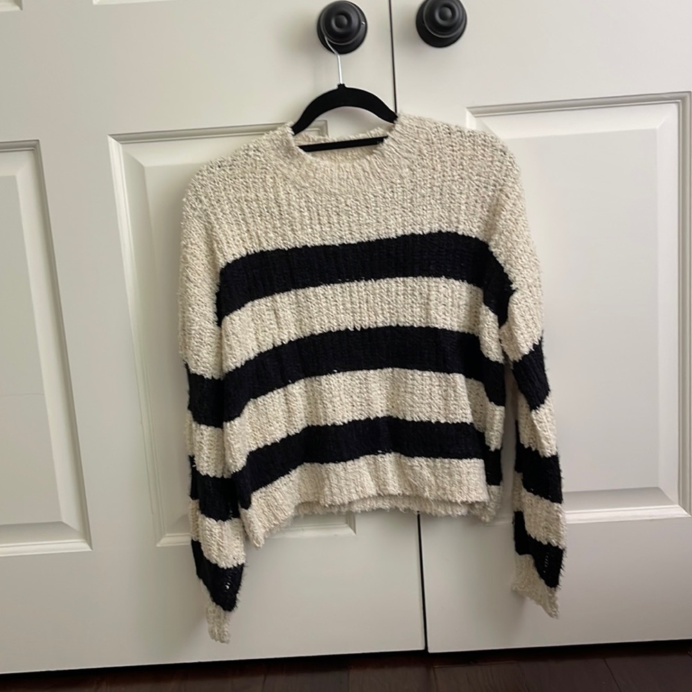 Never worn! All in Favor Black and Ivory Small Striped Sweater Mock Neck
